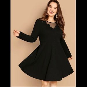 🥳HP🎉 NWOT SHEIN Scallop Mesh LS Skater Dress Sz 0XL